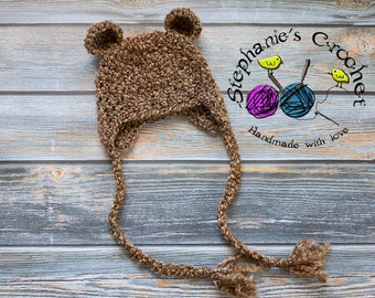 Crochet baby bear hat, bear beanie, fuzzy bear hat, crochet Newborn photo props photography boy/girl- Made to order