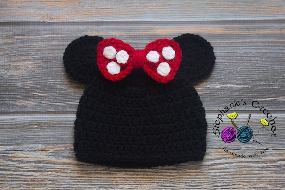 Crochet Baby Girl Minnie Mouse Hat, Minnie Mouse, Minnie Hat- Made