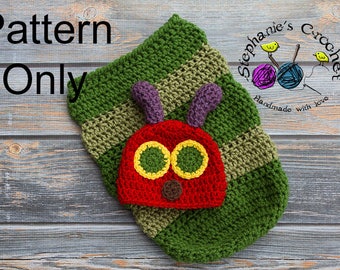 Crochet PATTERN - Newborn Hungry Caterpillar hat and cocoon Photo Prop Set -Instant Download PDF - Photography Prop Pattern