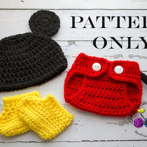 Crochet PATTERN Newborn to 12 months Mickey Mouse set Photo Prop Set Instant Download PDF 125 Photography Prop Pattern image 1