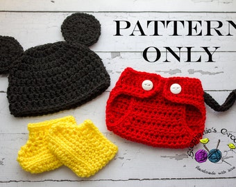 Crochet PATTERN - Newborn to 12 months Mickey Mouse set Photo Prop Set -Instant Download PDF 125- Photography Prop Pattern