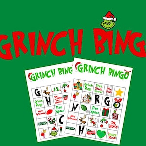 Grinch-bingospel voor maximaal 20 spelers.Vrolijke Grinchmas! Family Christmas Party-spel Grinchmas-spel Digitaal plezier EZ-print Oudejaarsavond KIDS