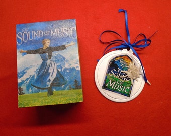 Sound of Music ~ Hills are Alive Music Box Vintage Wooden Music Box Julie Andrews Pic Wind Up with Real Edelweiss Flower Ornament Gift Set