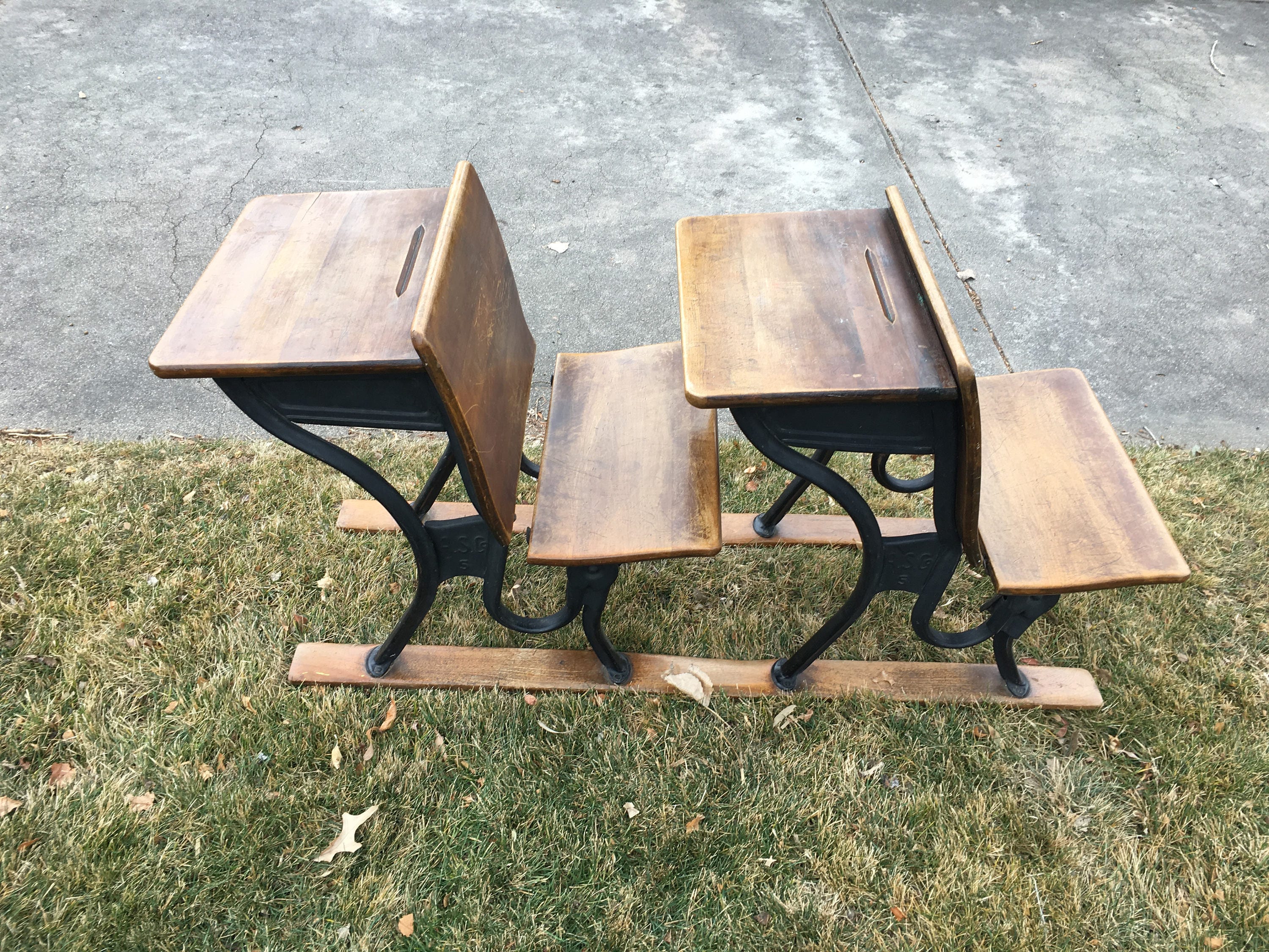 Early Century Wood School Desks Double Desks From The Early