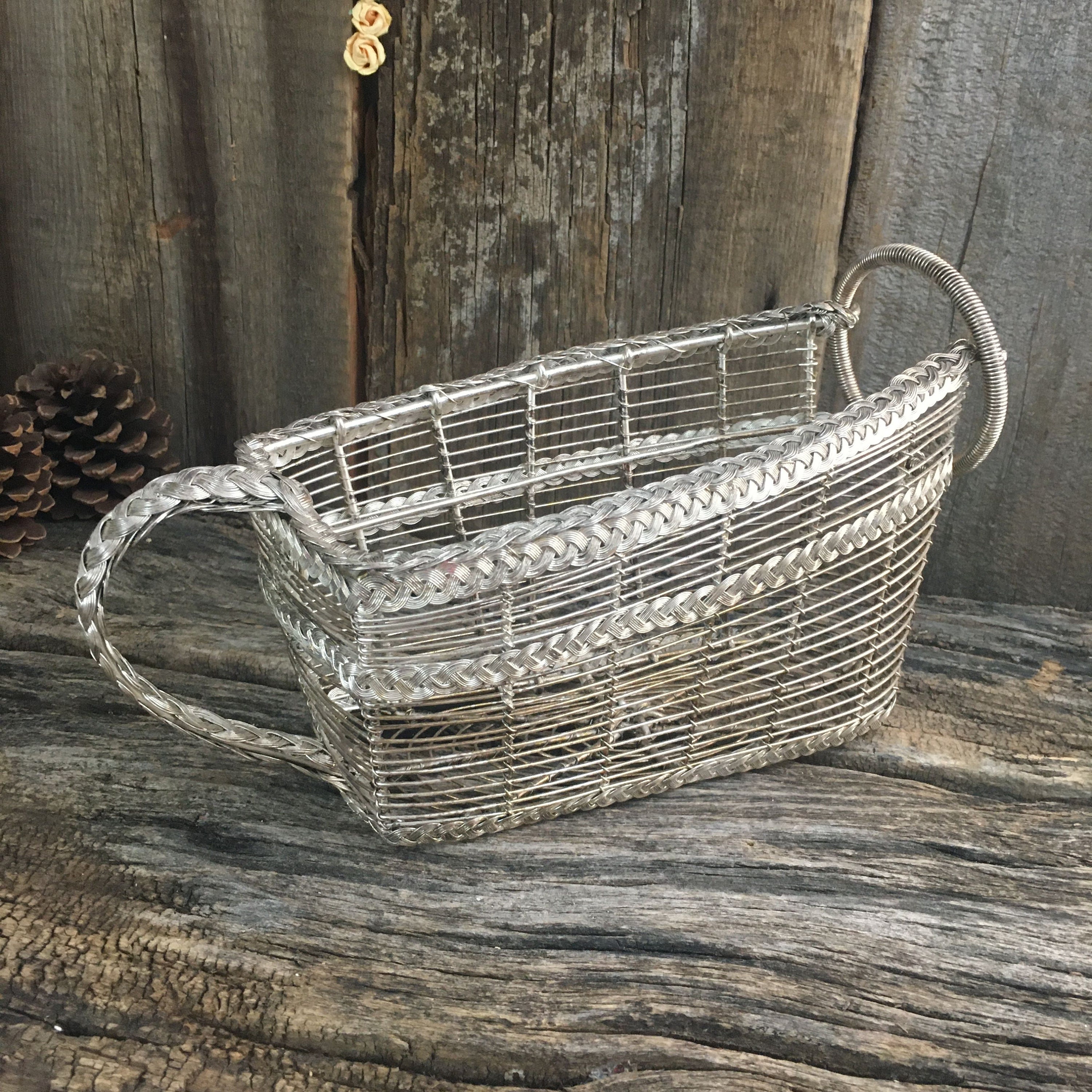 Vintage woven wire wine basket french wire wine holder fine Etsy