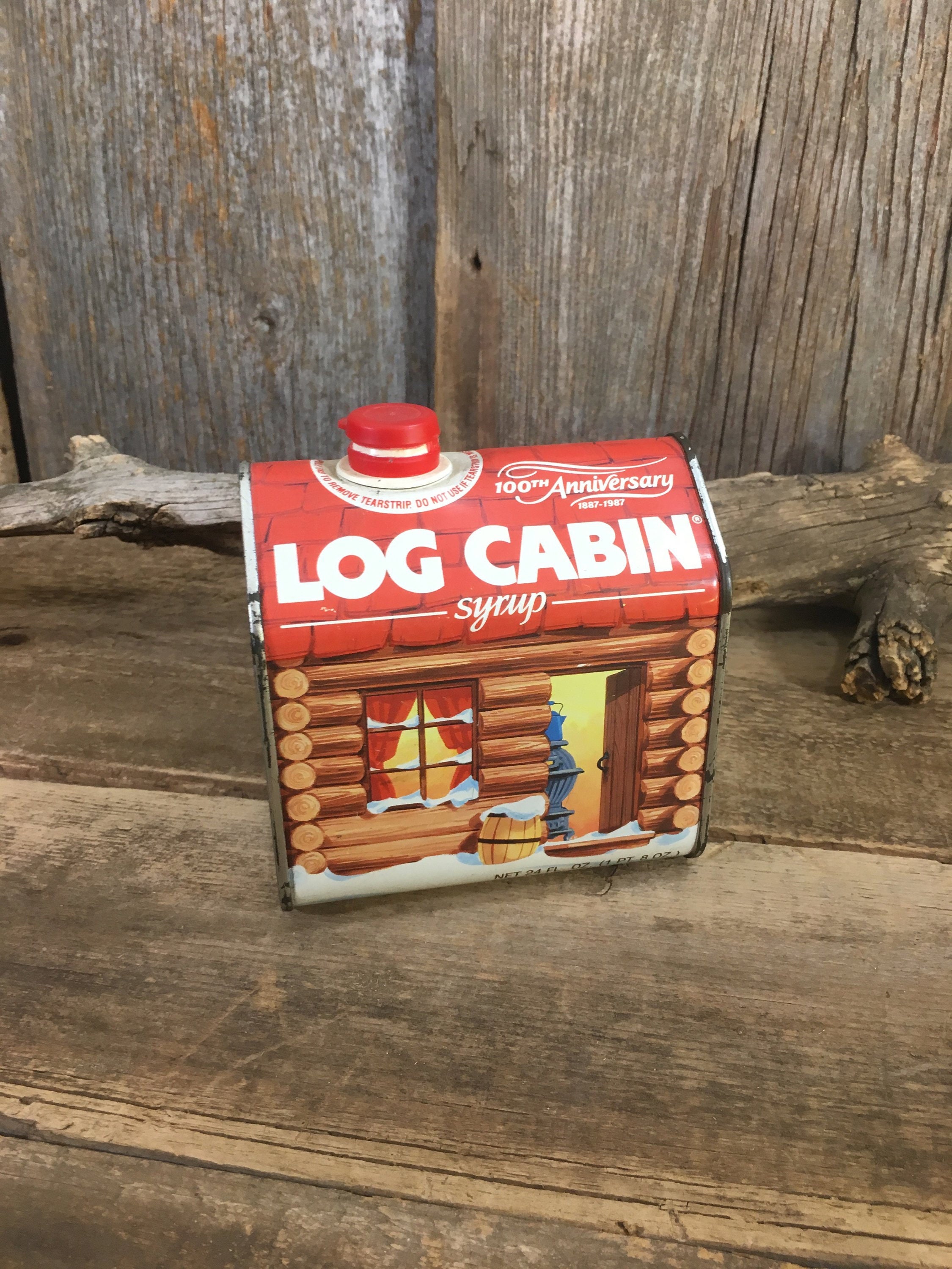 Vintage Log Cabin 100th Anniversary Tin Log Cabin Decor Tin