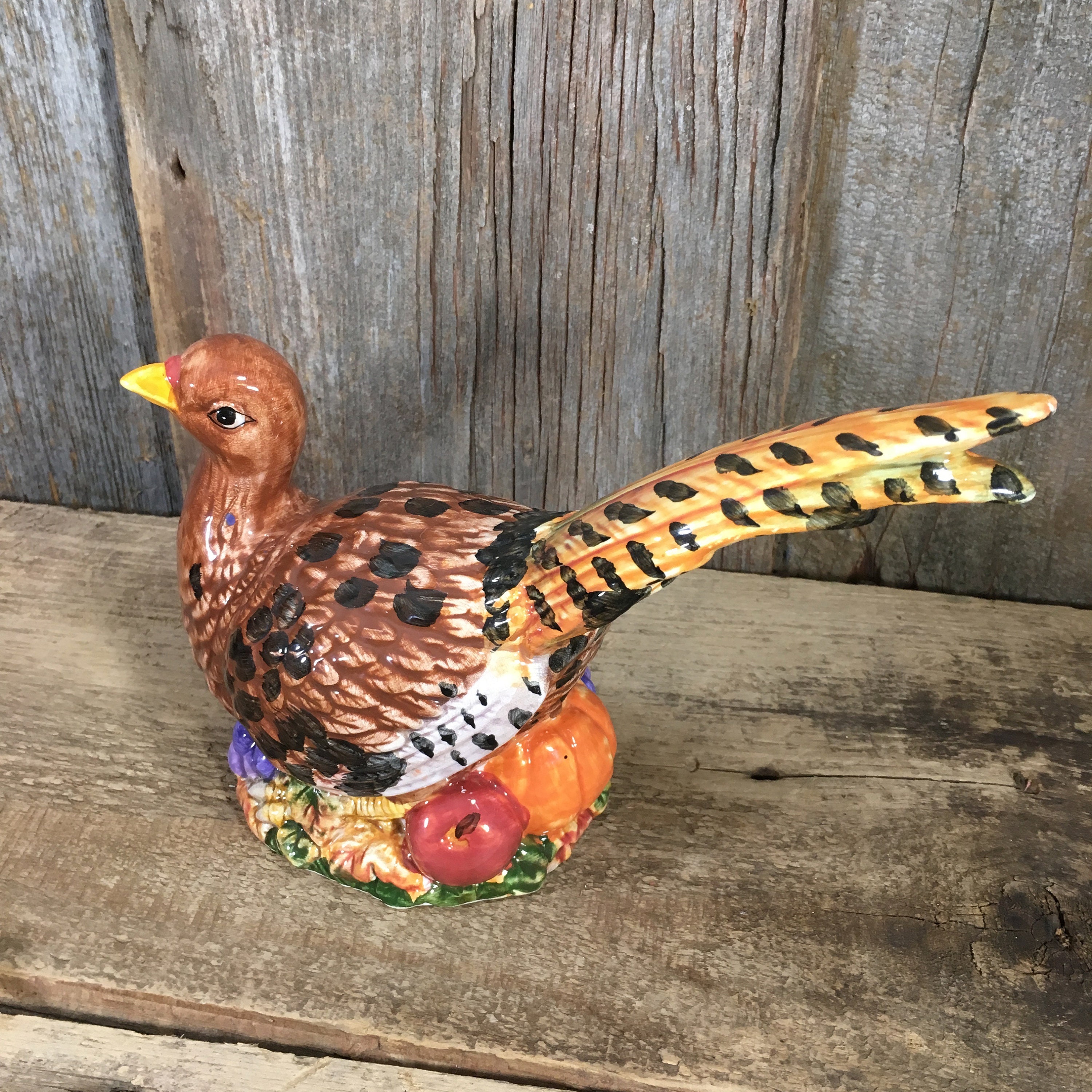 Pheasant Decor Colorful Ceramic Porcelain Pheasant Vintage