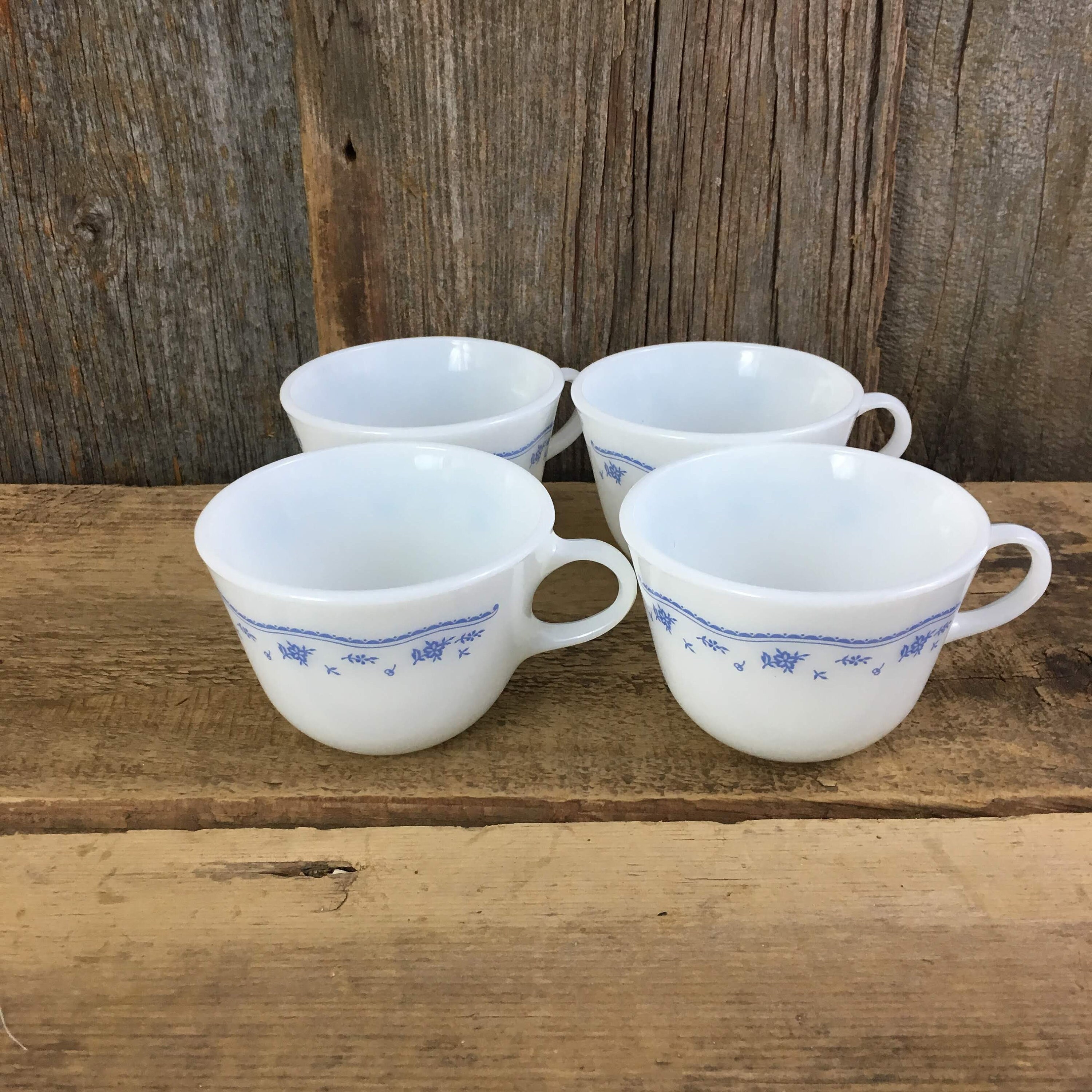 Vintage Pyrex coffee cups, morning blue Pyrex coffee cups