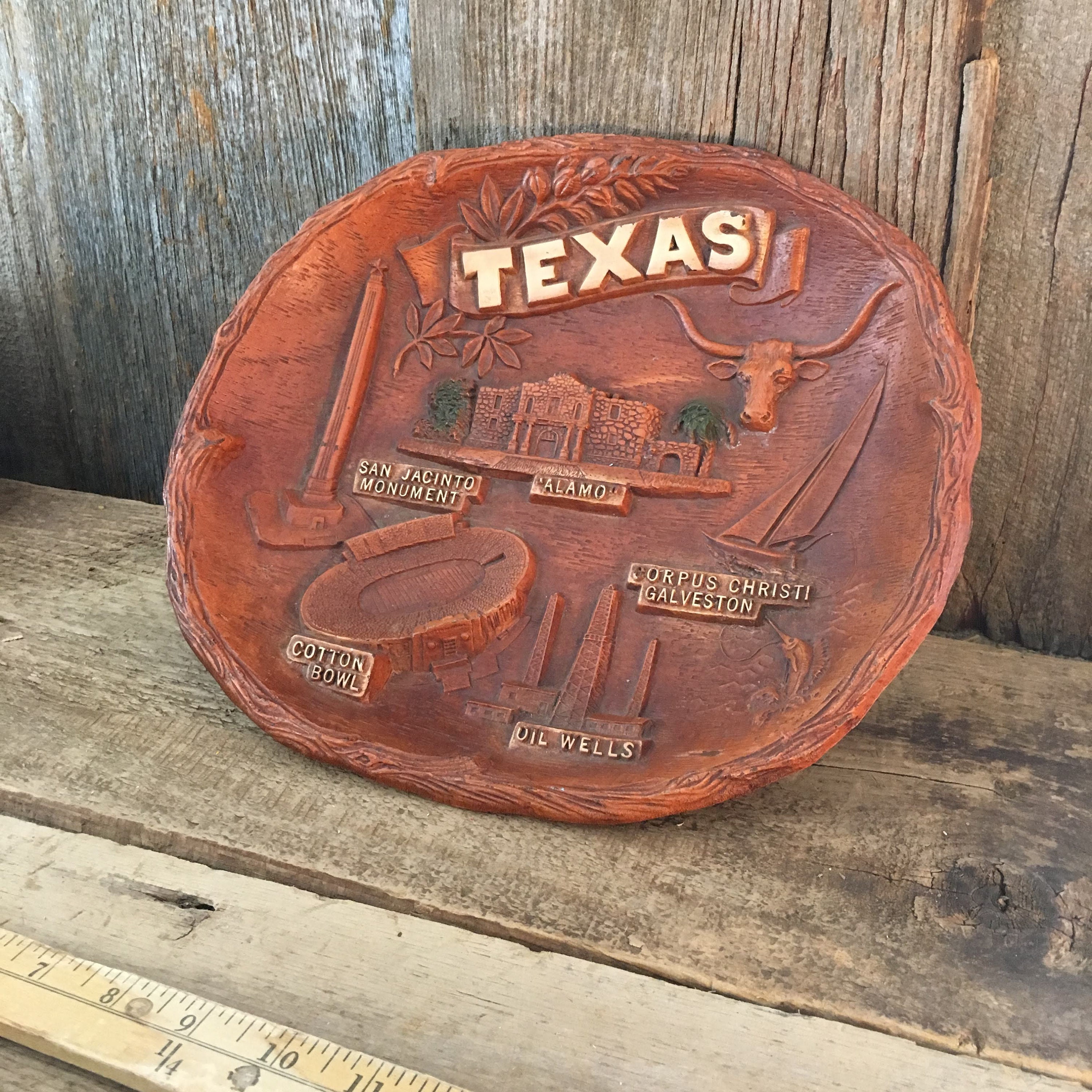 Vintage Texas Souvenir Piece Resin Texas Souvenir Faux Wood