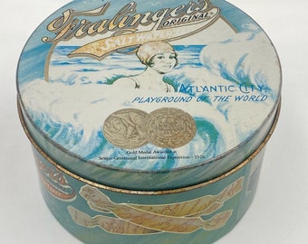 Vintage Fralinger's Original Salt Water Taffy Atlantic City round tin Cheinco