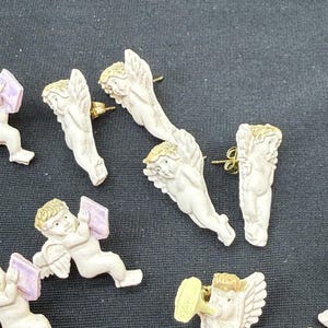 Vintage Cherub Angel Resin Earrings Lot of 8 Pairs Cherub Angel Stud Earring Lot image 5