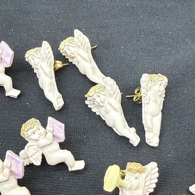 Vintage Cherub Angel Resin Earrings Lot of 8 Pairs Cherub Angel Stud Earring Lot image 5
