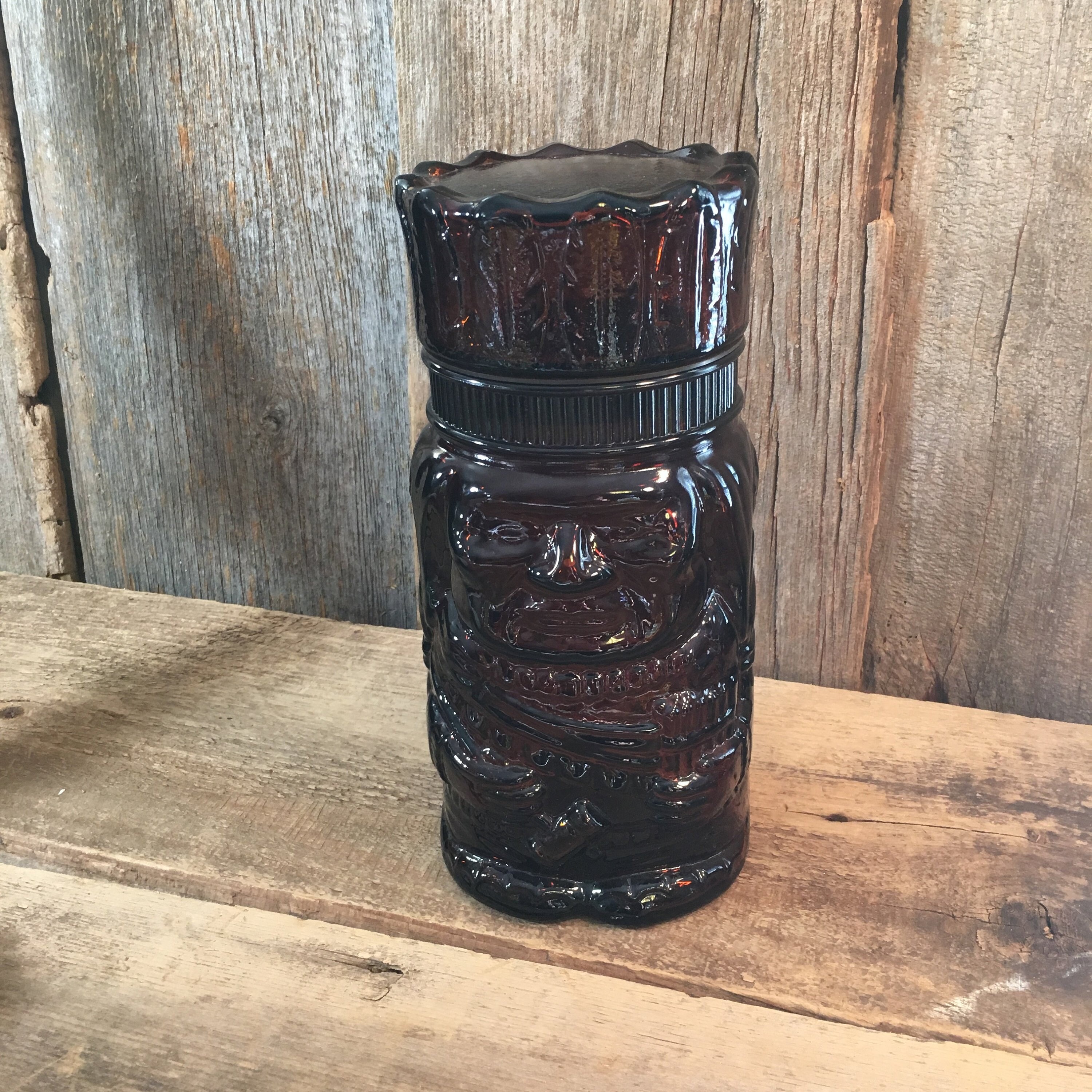 Amber Indian Head Tobacco Jar El Producto Cigar Humidor Vintage