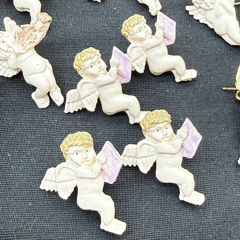 Vintage Cherub Angel Resin Earrings Lot of 8 Pairs Cherub Angel Stud Earring Lot image 3