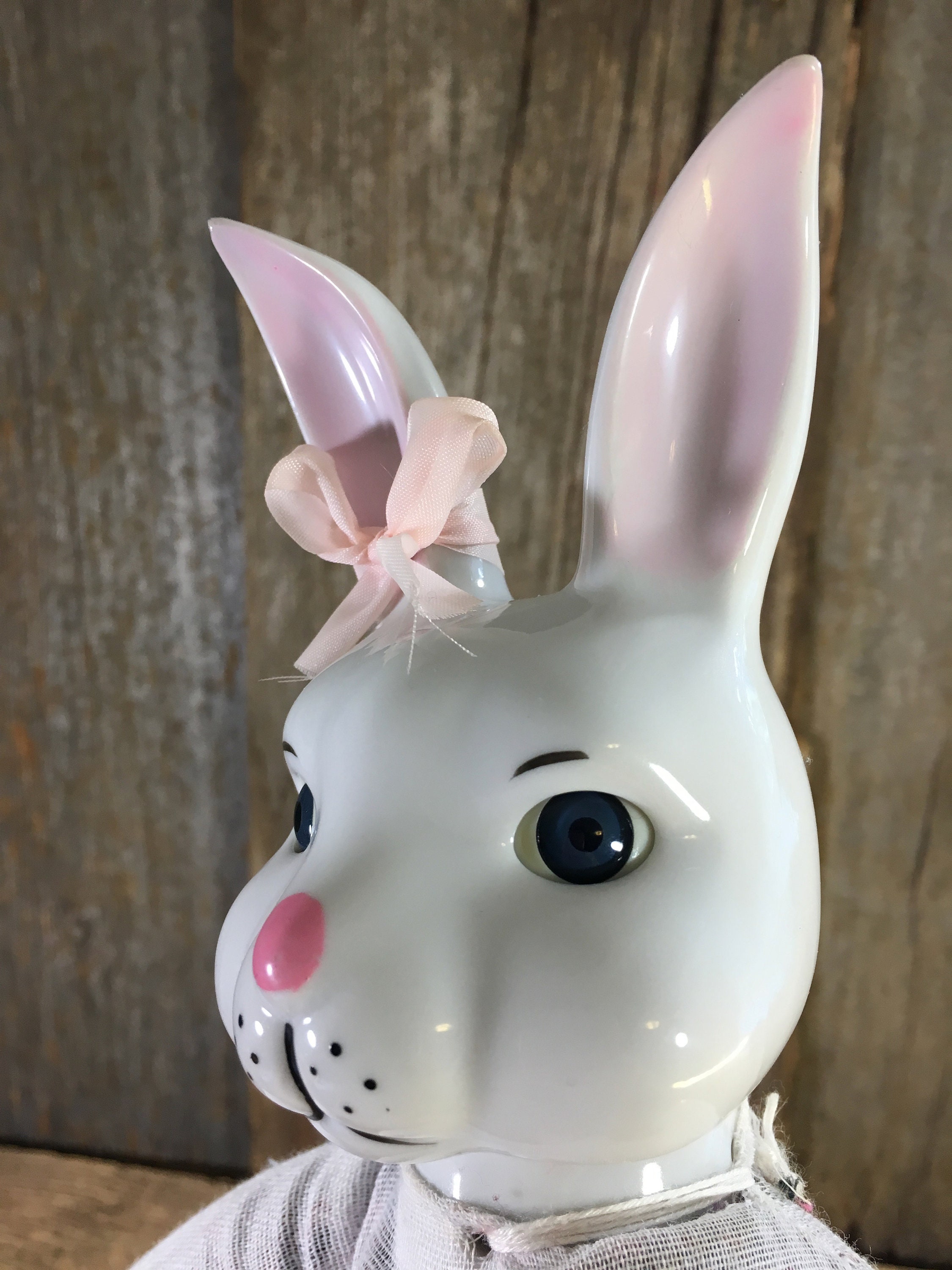 Vintage rabbit doll, ceramic-porcelain soft body doll, beautiful rabbit