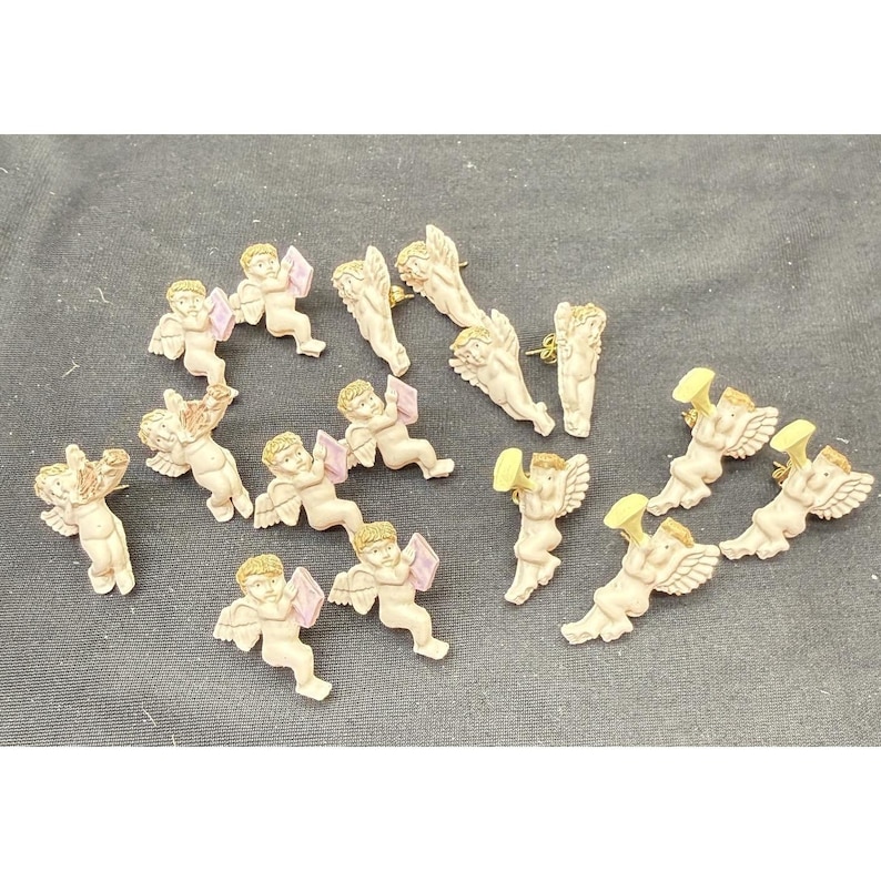 Vintage Cherub Angel Resin Earrings Lot of 8 Pairs Cherub Angel Stud Earring Lot image 1