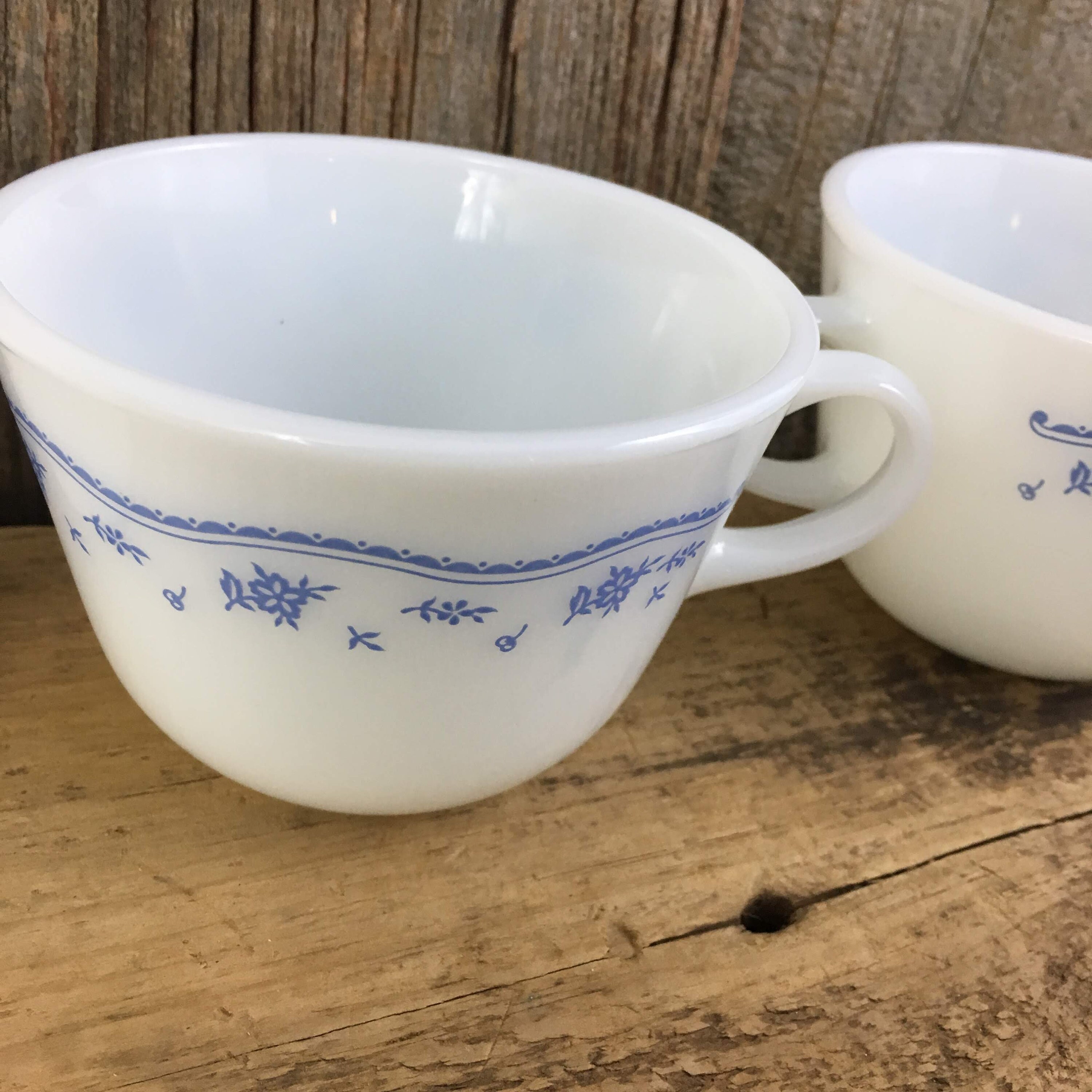 Vintage Pyrex coffee cups, morning blue Pyrex coffee cups