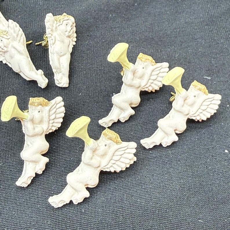 Vintage Cherub Angel Resin Earrings Lot of 8 Pairs Cherub Angel Stud Earring Lot image 4
