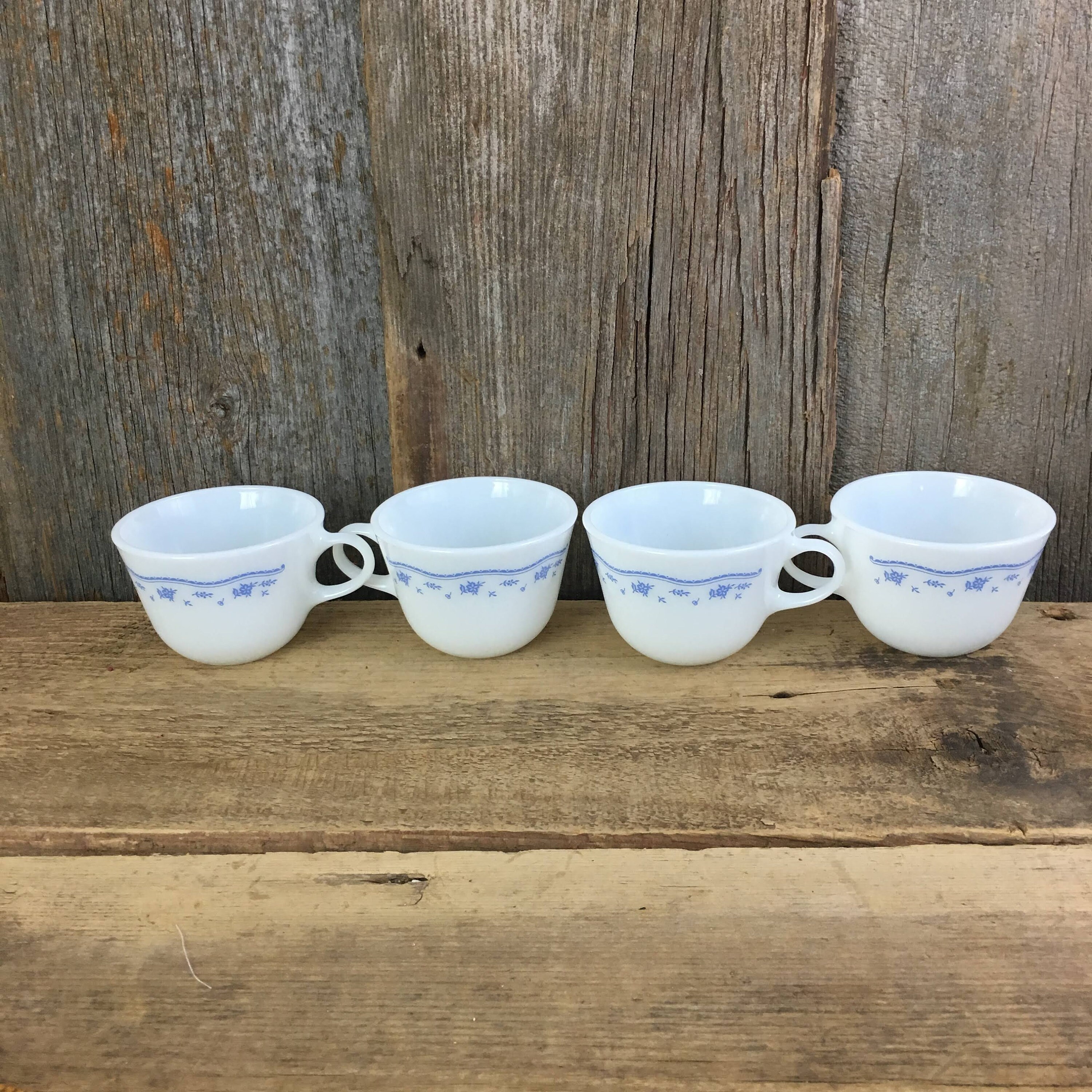 Vintage Pyrex coffee cups, morning blue Pyrex coffee cups