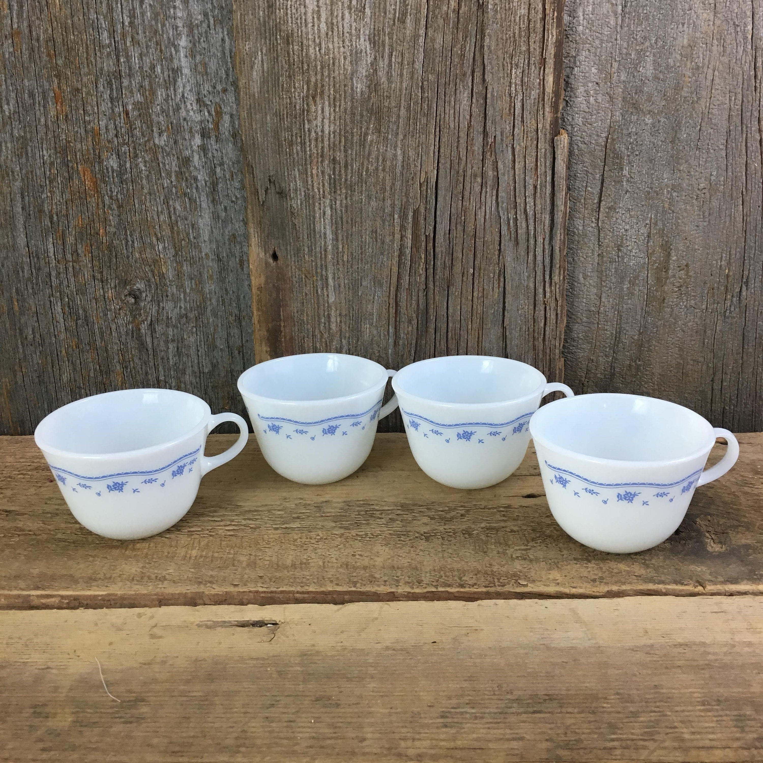Vintage Pyrex coffee cups, morning blue Pyrex coffee cups