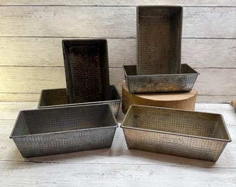 Vintage Ovenex Tin Loaf Pan Set 6pc Waffle Texture Ekco No 7 No 2 Silver Rust