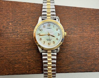 Timex Indiglo T2M828 Two Tone Mother of Pearl Dial Expansion Band Watch Womens