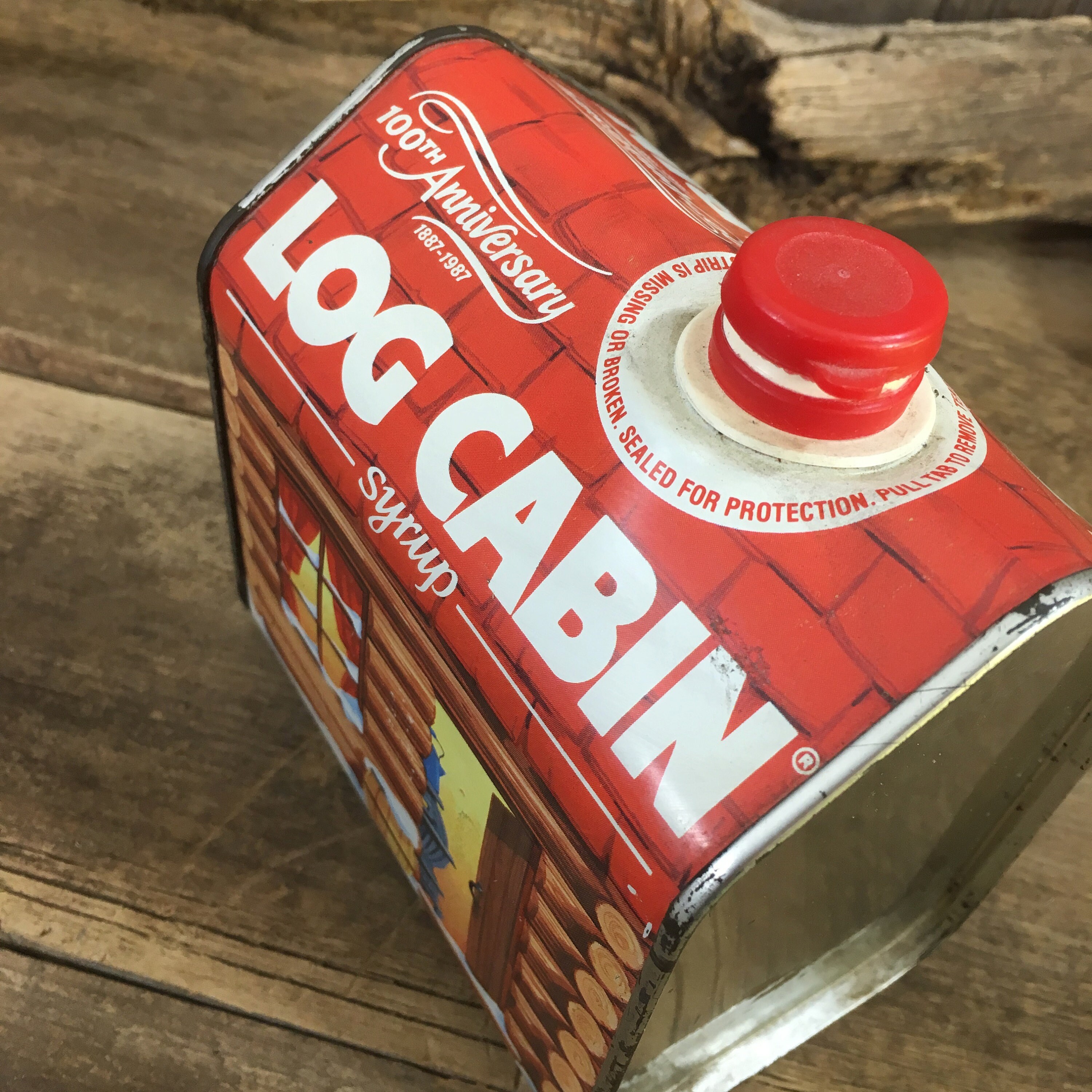Vintage Log Cabin 100th Anniversary tin, Log Cabin decor ...