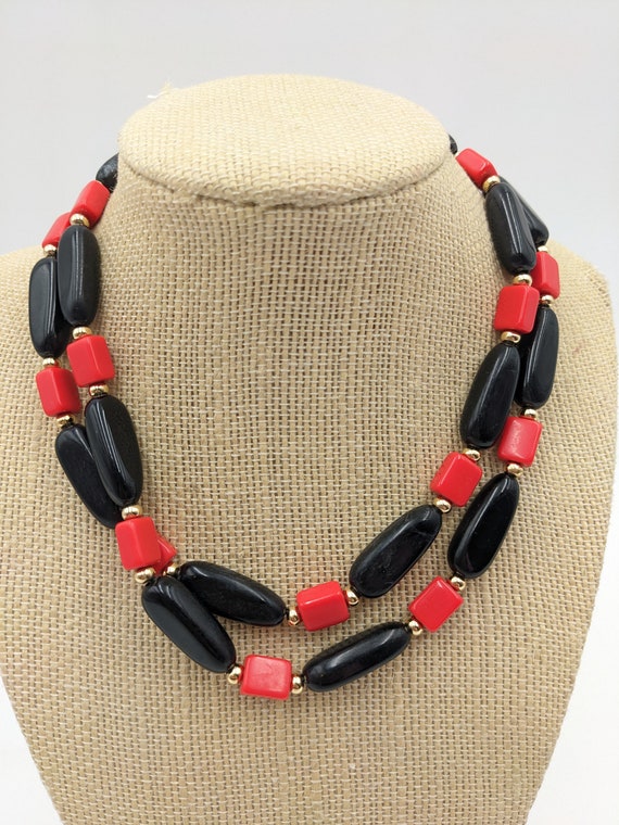 Vintage Napier Red and Black Necklace, Napier Neck