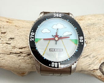 Vintage 1996 Joe Boxer Timex Airplane Novelty Watch Silver Tone Jubilee Band