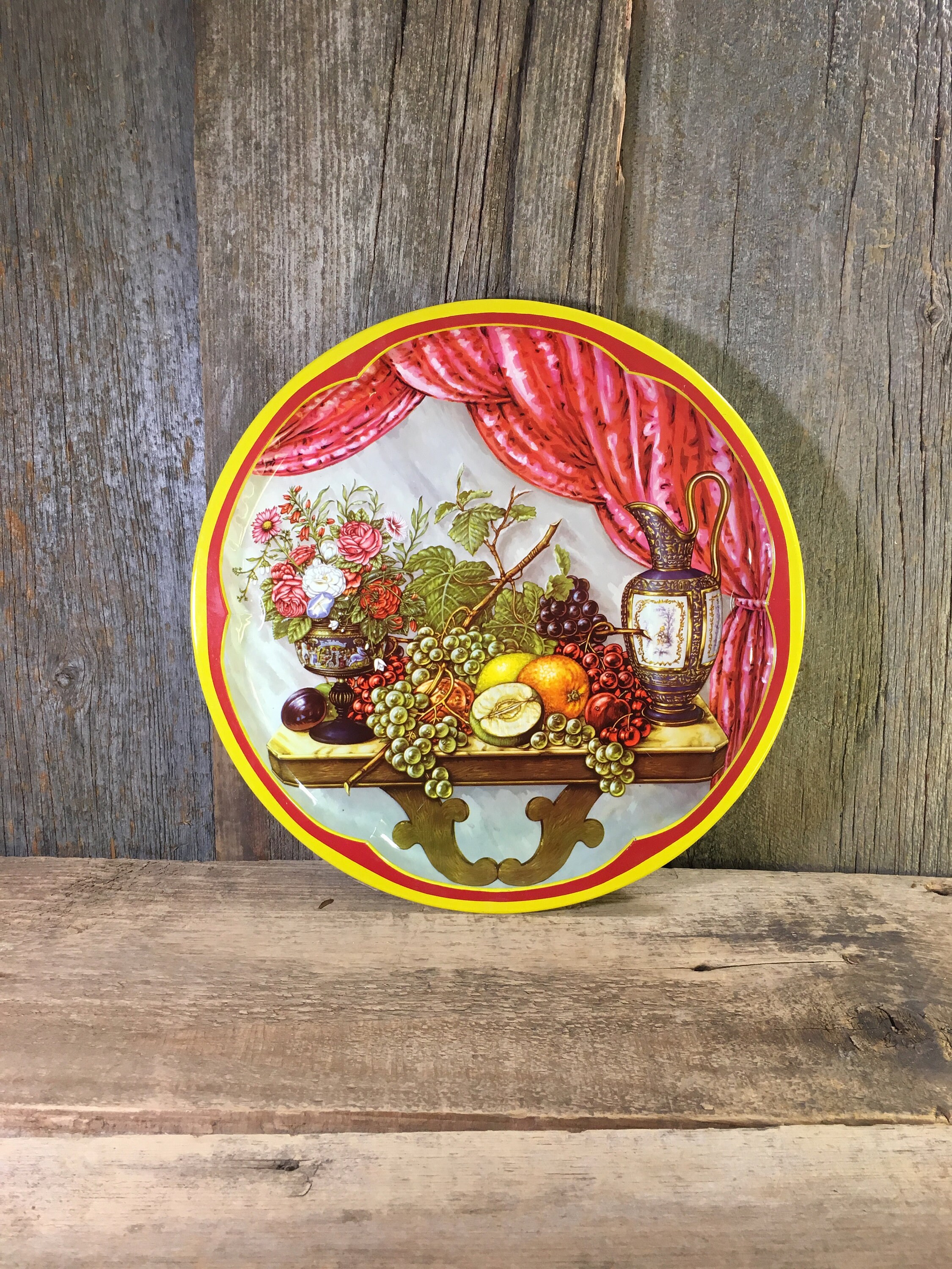 Vintage Round Daher Serving Tray Fruit Designed Tray Vintage Decor