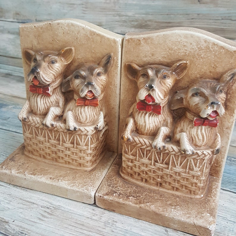 Super Cute Chalkware Bookends Dogs in a Basket Chalkware Etsy