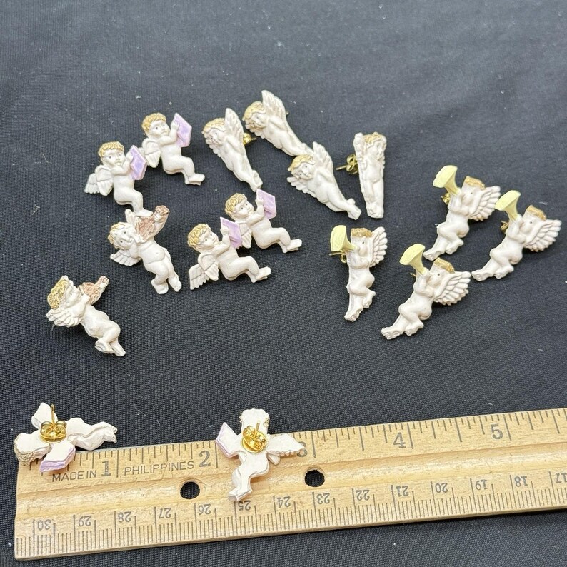 Vintage Cherub Angel Resin Earrings Lot of 8 Pairs Cherub Angel Stud Earring Lot image 8