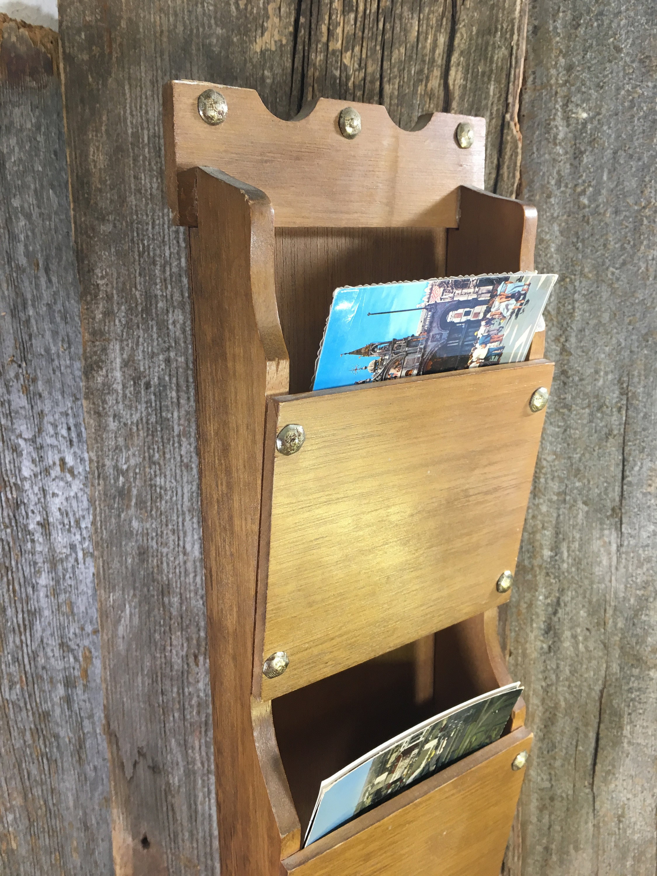 Vintage mail holder, wood mail holder, wall decor, vintage wall decor, wall letter holder, wood ...