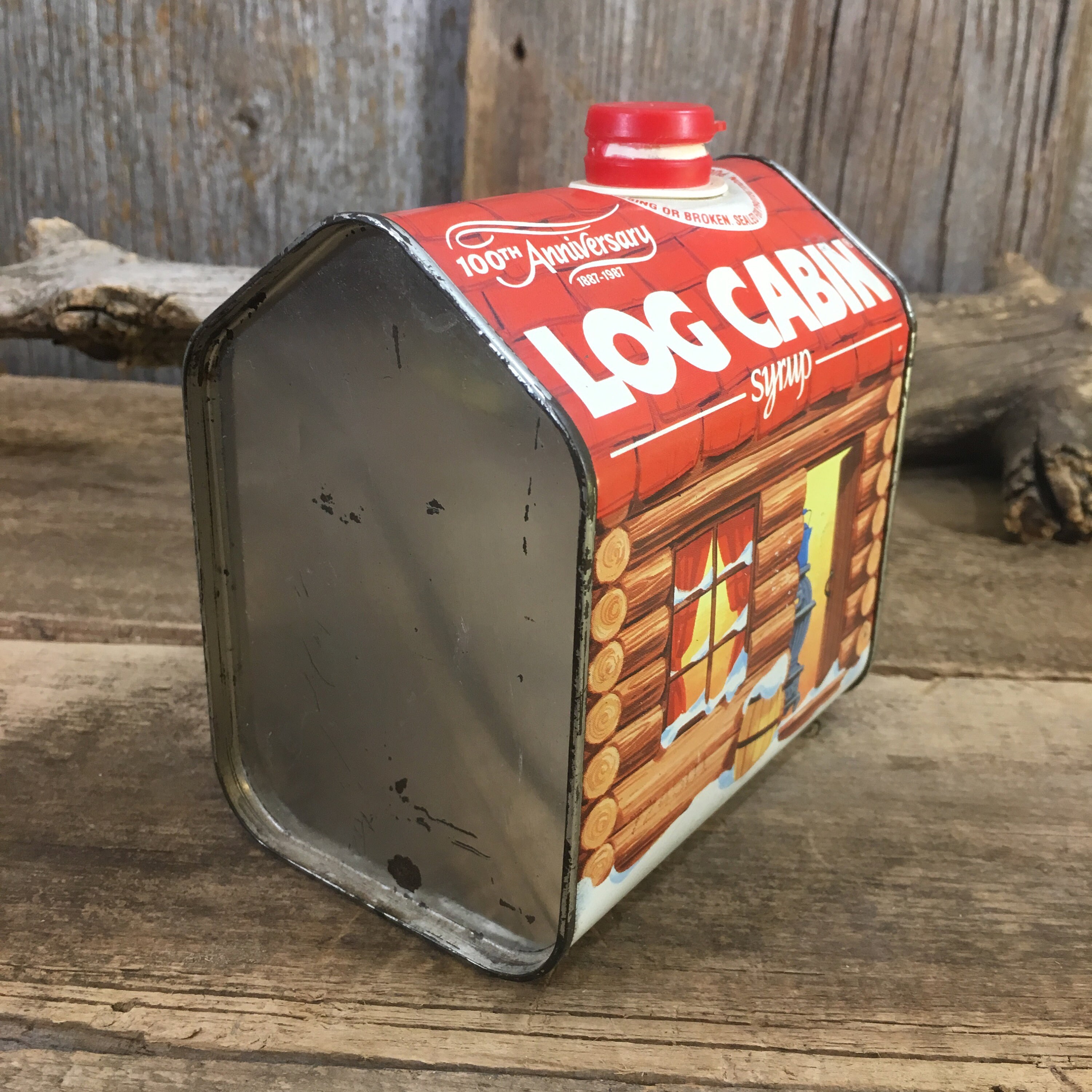 Vintage Log Cabin 100th Anniversary tin, Log Cabin decor ...
