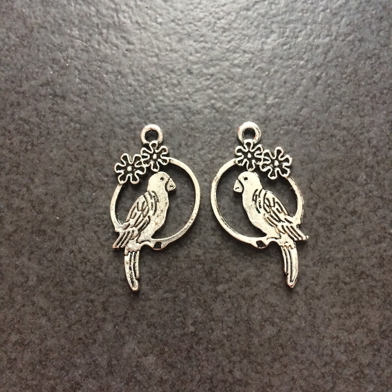 6 x Antique Silver Oval Birds Charms Pendants 29mm x 25mm