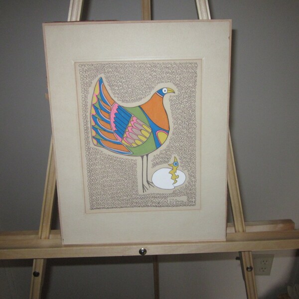 Vintage 1960's Partridge Mid Century Abstract Cubist  Painting S. Quinn