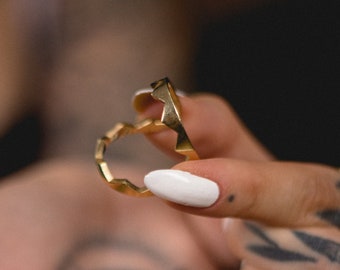 Punk Jewelry- Trap Ring, Double Chunky Golden Kinetic Ring.