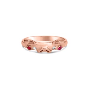 Cute Pig Ring with Rubies- Animal Jewelry