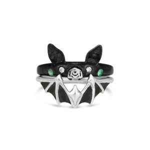 14K Gold Gothic Black Bat Ring- Animal Jewelry, Vampire Ring.