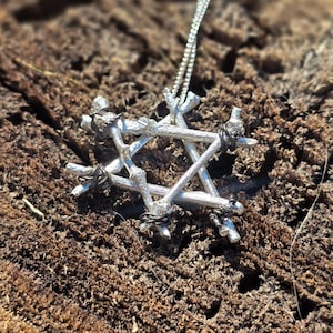 Natural Silver Cast Branch, Bonefire Star of David- Medium Size Necklace