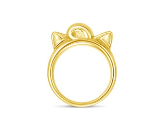 14K Yellow Gold, Kawaii Anime Ring, Animal Ring, Geek Jewelry.