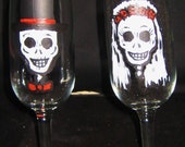 Day of the dead/Zombie/Skeleton/ Sugar Skull/ Wedding Champagne Flutes/Wedding Toast Glasses