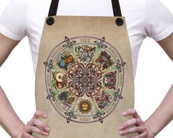 Kitchen Witch Apron - Wheel of the Year - Beige
