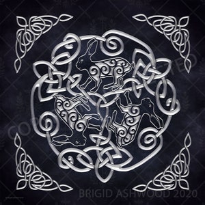 Altar Cloth | Tarot Cloth | Tarot Spread | Tarot Reading | Celtic Hare Rabbit Bunny Black and Silver Scarf