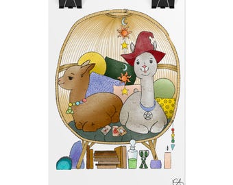 Whimsical Witchy Llama Poster/Print
