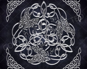 Keltisches Raben Altar Tuch: Schwarz & Silber Tarot Tuch