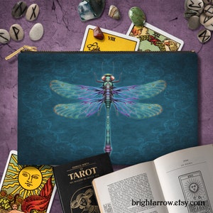 Dragonfly Damask Tarot Deck Zipper Pouch: Original Art Bag