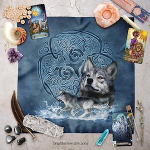 Altar Cloth | Tarot Cloth | Tarot Spread | Tarot Reading | Celtic Wolf Animal Spirit Guide Scarf