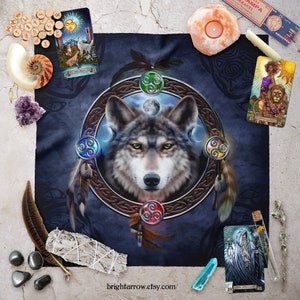 Altar Cloth | Tarot Cloth | Tarot Spread | Tarot Reading | Celtic Wolf Animal Spirit Guide Scarf