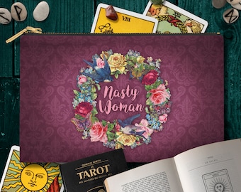 Astuccio con cerniera per mazzo di tarocchi femministi: disegno floreale Nasty Woman